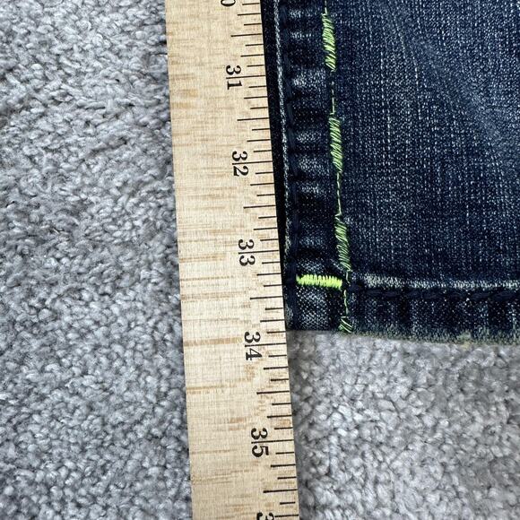 Rock Revival Jeans Mens 32x33 Blue Kirk Side Alt Straight Distressed Stitch - Picture 12 of 15